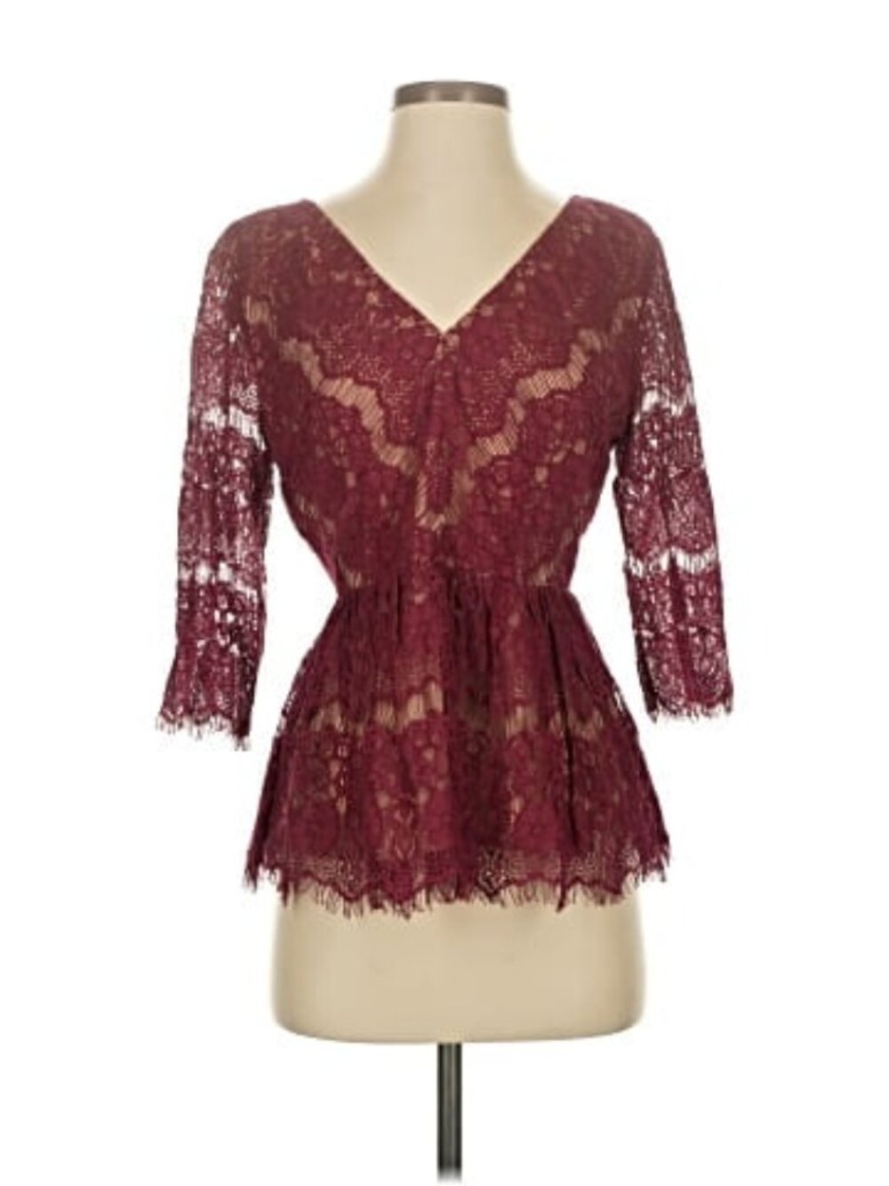 Maeve Burgundy Lace Peplum V-Neck Blouse
